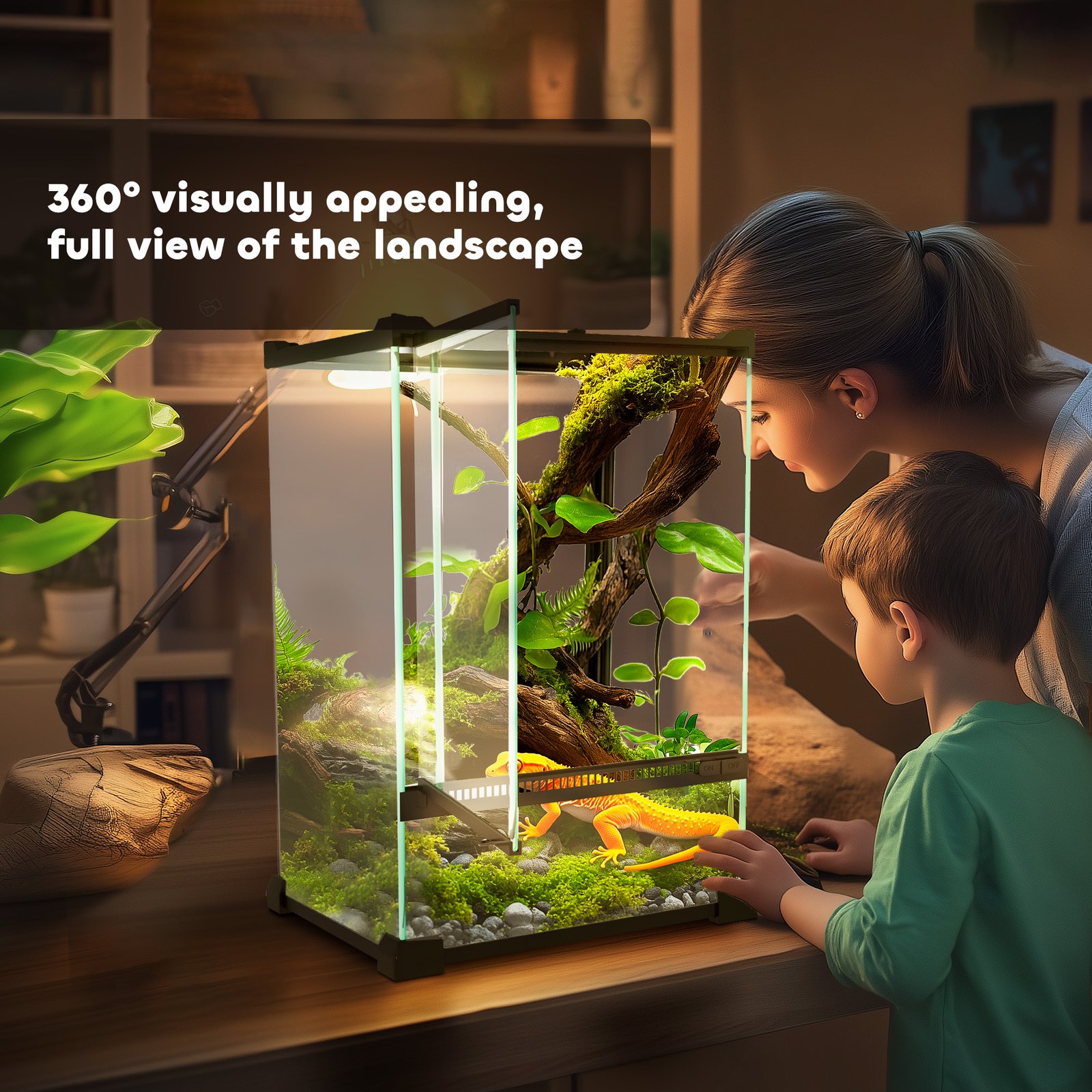 PawHut 12L Vivarium for Lizards, Frogs, Snakes, Turtles, Tortoises w/ Anti-Escape Design, Ventilation - Image 5