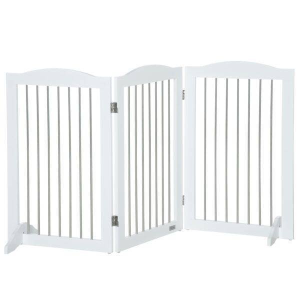 PawHut Foldable Dog Gate, Freestanding Pet Gate, with Two Support Feet, for Staircases, Hallways, Doorways – White