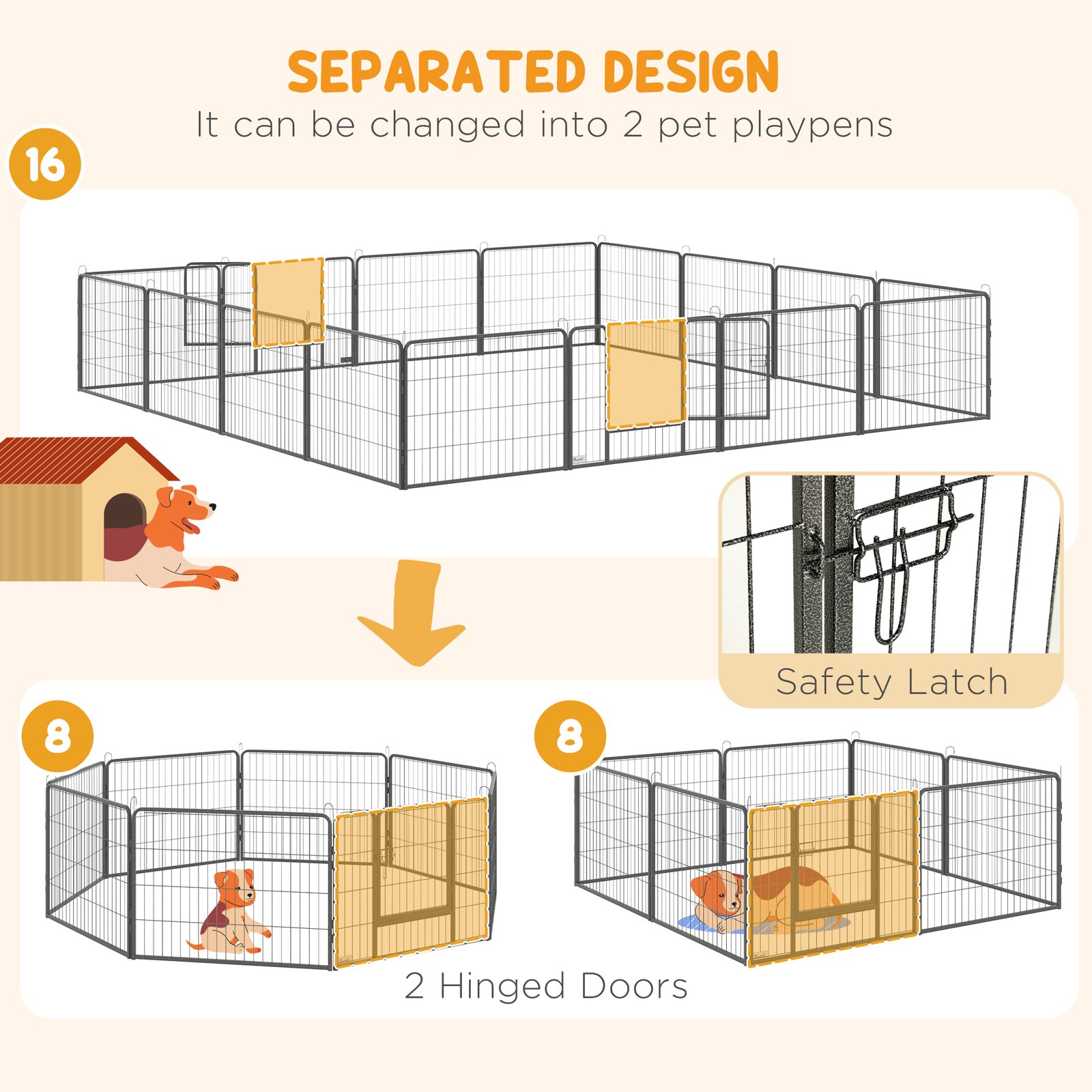 PawHut 16 Panels Heavy Duty Puppy Playpen, for Small Dogs, Indoor and Outdoor Use - Grey - Image 5