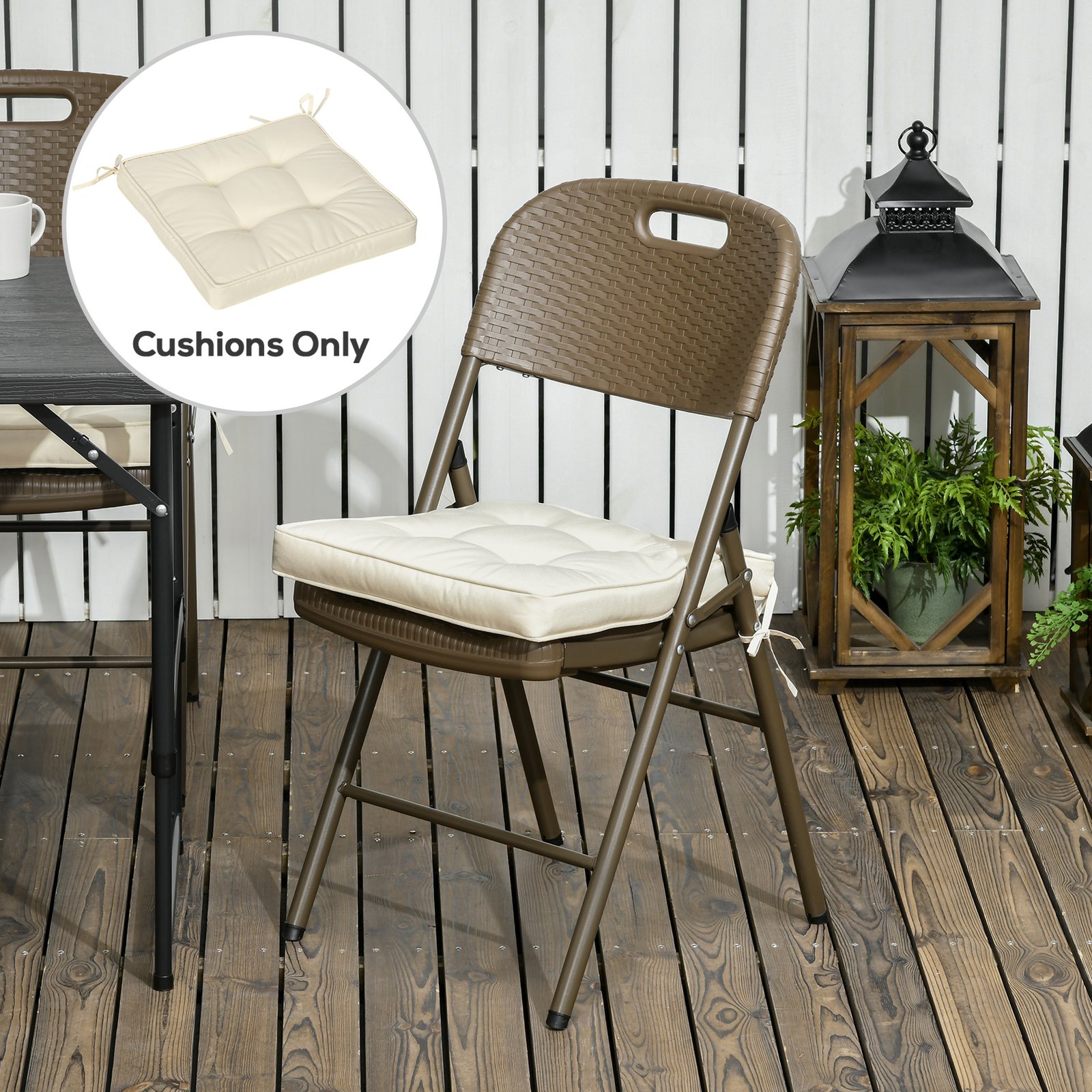 Outsunny Set of 4 Garden Seat Cushion with Ties, 42 x 42cm Replacement Dining Chair Seat Pad, Cream White - Image 2
