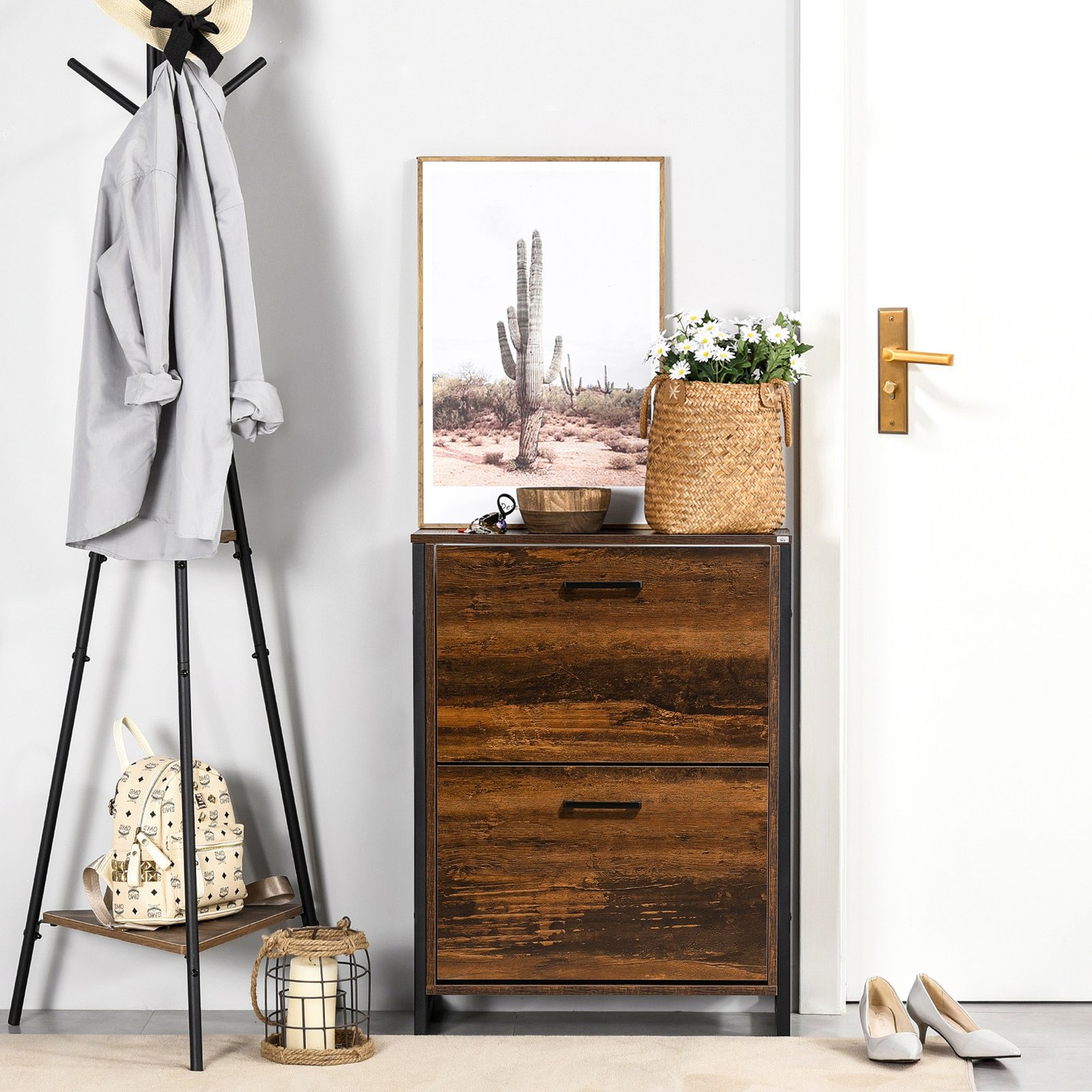 HOMCOM 12-Shoe, Two-Door Storage Cabinet - Wood-Effect - Image 2