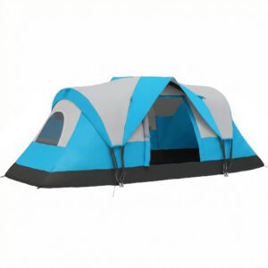 Outsunny 5-6 Man Camping Tent, Tunnel Tent, Water Resistant Hiking Shelter with Groundsheet and Carry Bag, Light Blue