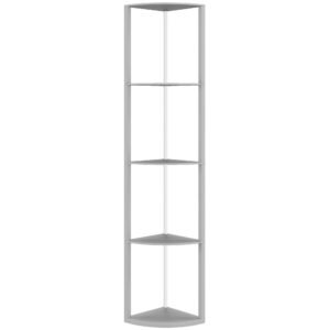 HOMCOM RGB LED Floor Lamp with Shelves, 5-Tier Dimmable Standing Lamp with Adjustable Brightness and Remote Control, Modern Corner Display Shelf Unit for Living Room Bedroom Office, Grey