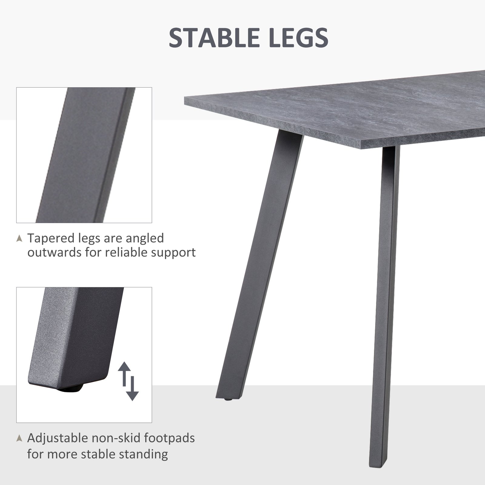 HOMCOM Dining Table, Contemporary Rectangle Kitchen Table with Metal Legs and Spacious Tabletop for Dining Room, Living Room, Dark Grey - Image 4