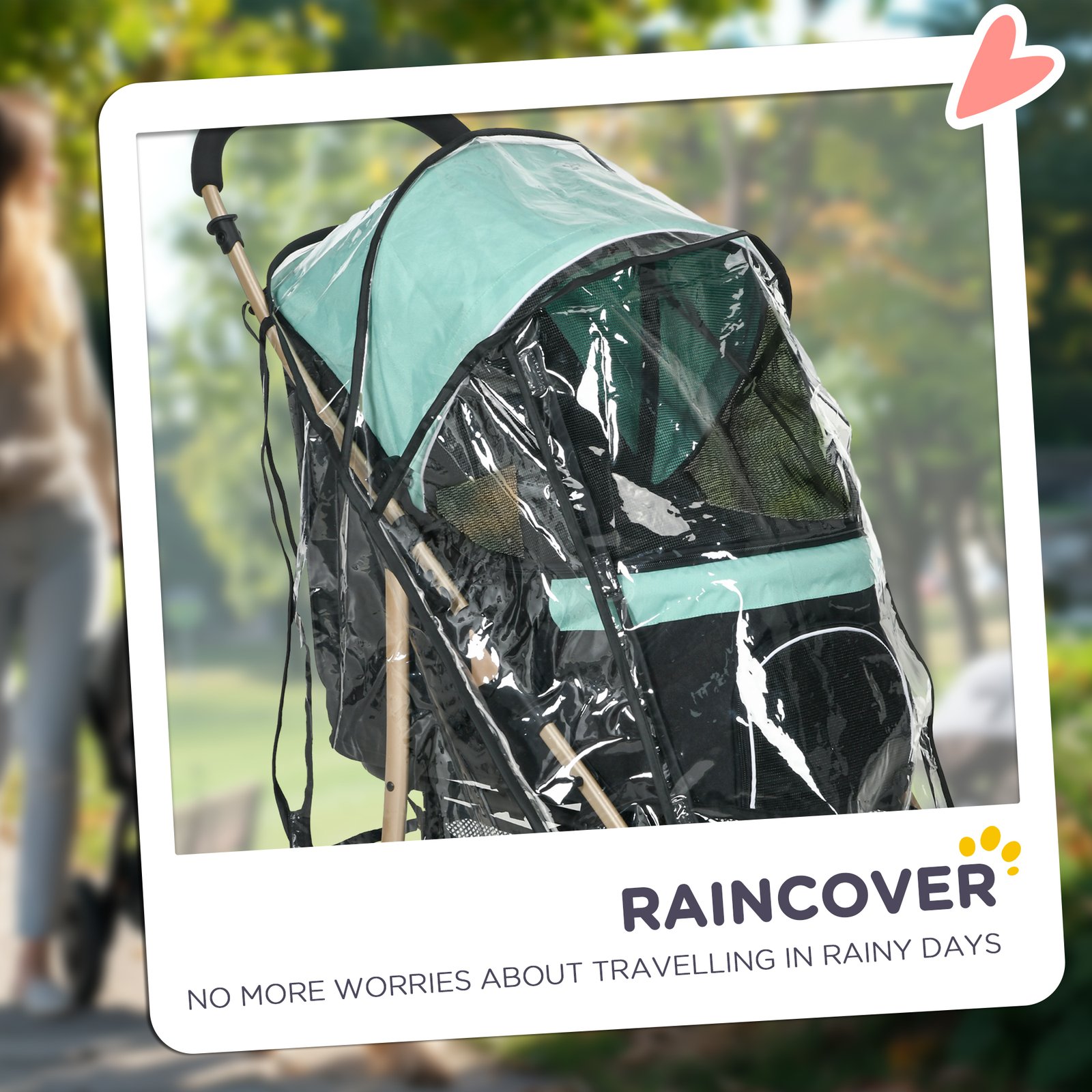 PawHut Pet Stroller for Small and Miniature Dogs, with Rain Cover - Green - Image 6