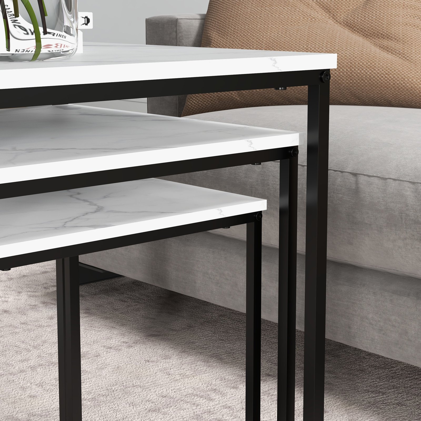 HOMCOM Three Nest of Tables, Marble Effect Finish - Image 9