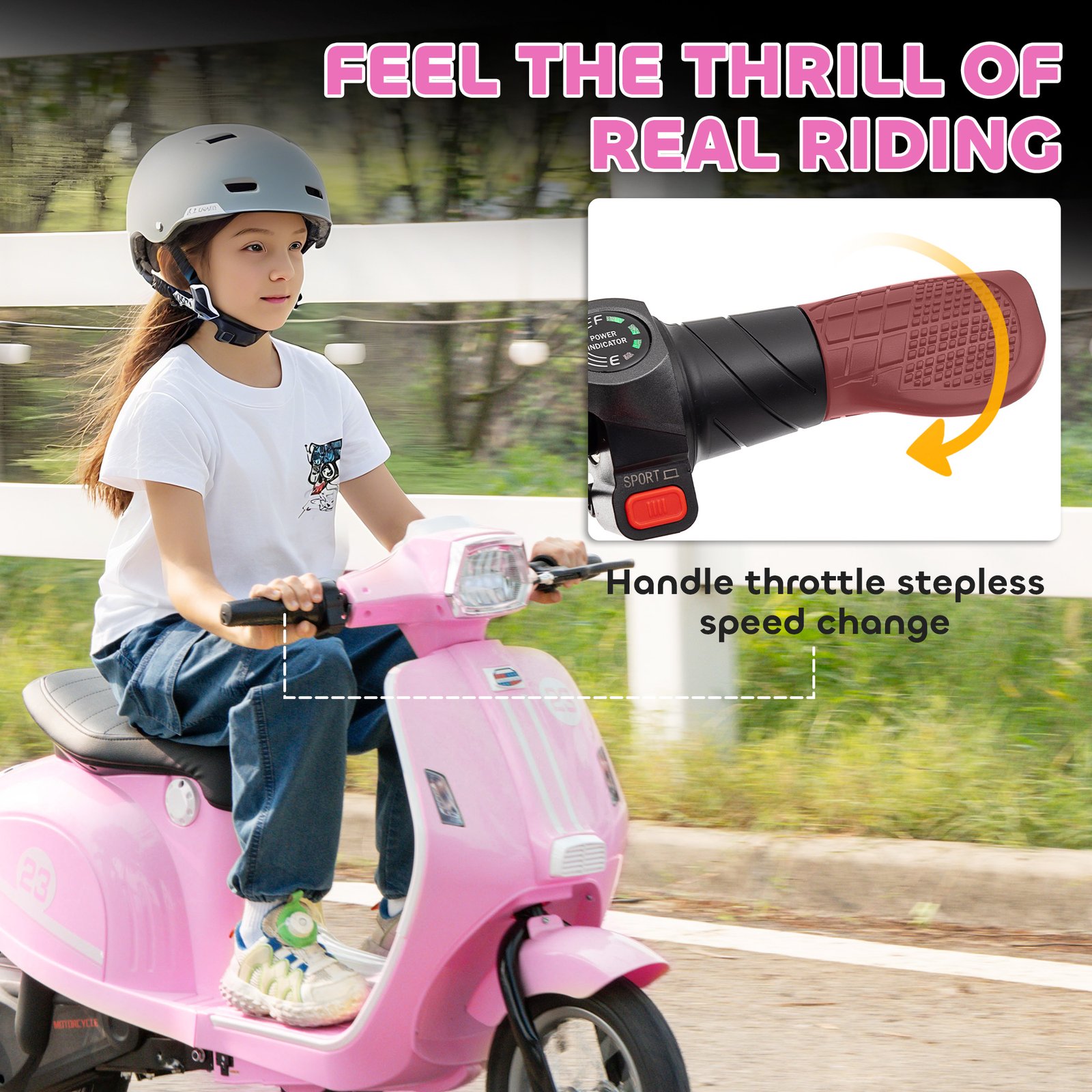 AIYAPLAY 24V Kids Electric Motorbike, Ride on Motorcycle with Manual Throttle, Brakes and LED Lights for Ages 8-12 Years, Pink - Image 5
