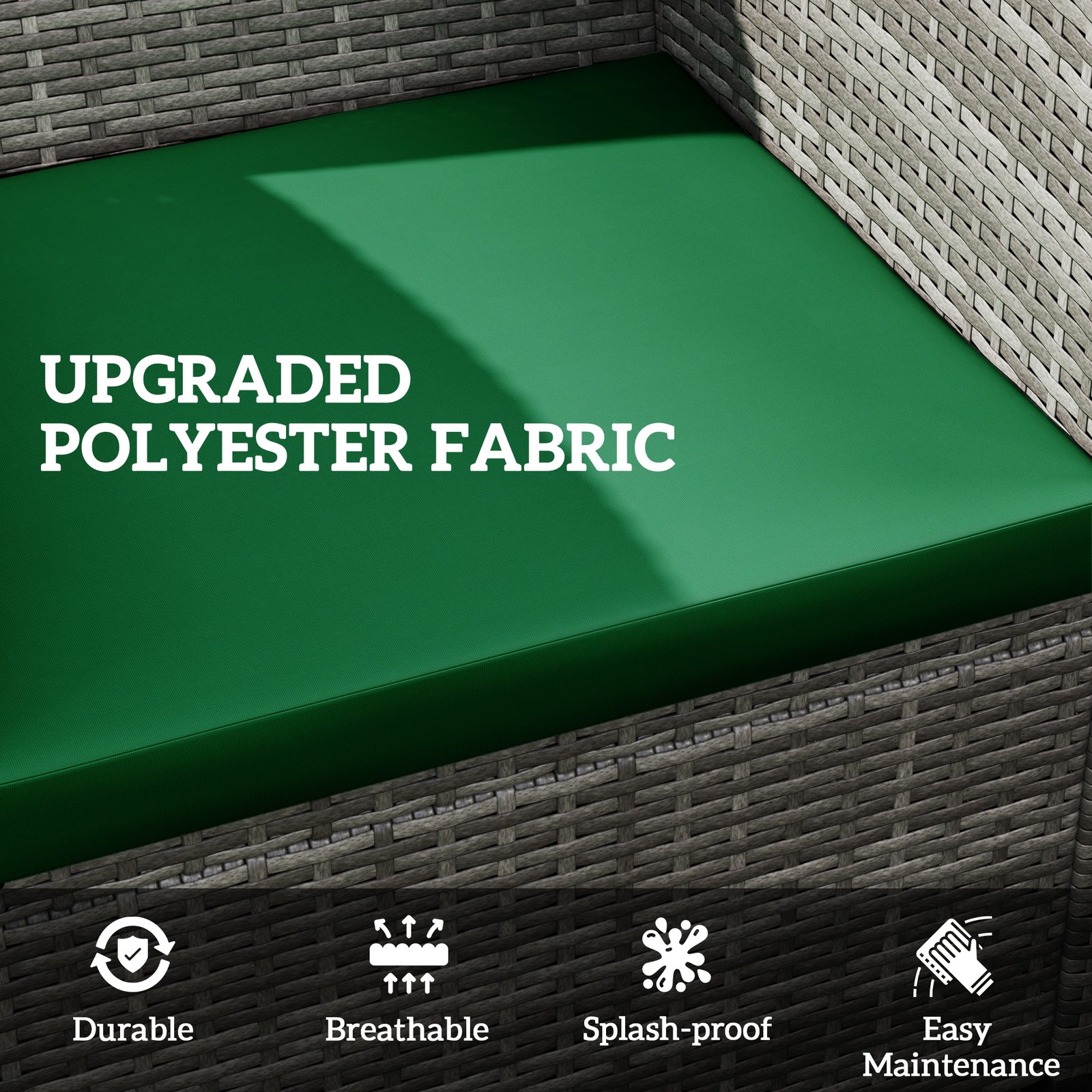 Outsunny Outdoor Seat Cushion Pads for Rattan Furniture, 3 PCs Garden Furniture Cushions, Green - Image 5