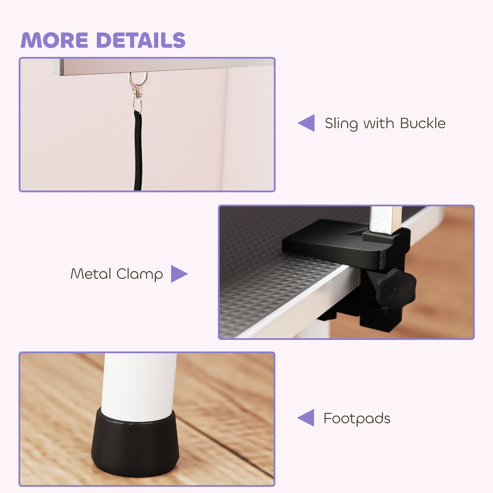 PawHut 32" Foldable Dog Grooming Table Pet Drying Beauty Table Adjustable Fixed Arm Rubber Top, Black - Image 8