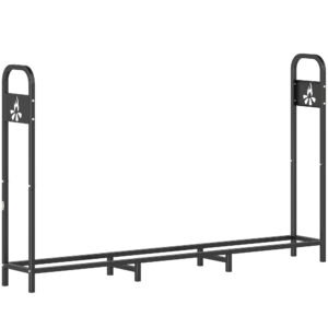 Outsunny 6.5 FT Steel Firewood Log Rack with 300 kg Capacity, Heavy Duty Indoor Outdoor Fireplace Wood Storage Shelf, Log Holder/Stand with Extra Support Legs, Decorative Bonfire Pattern, Black
