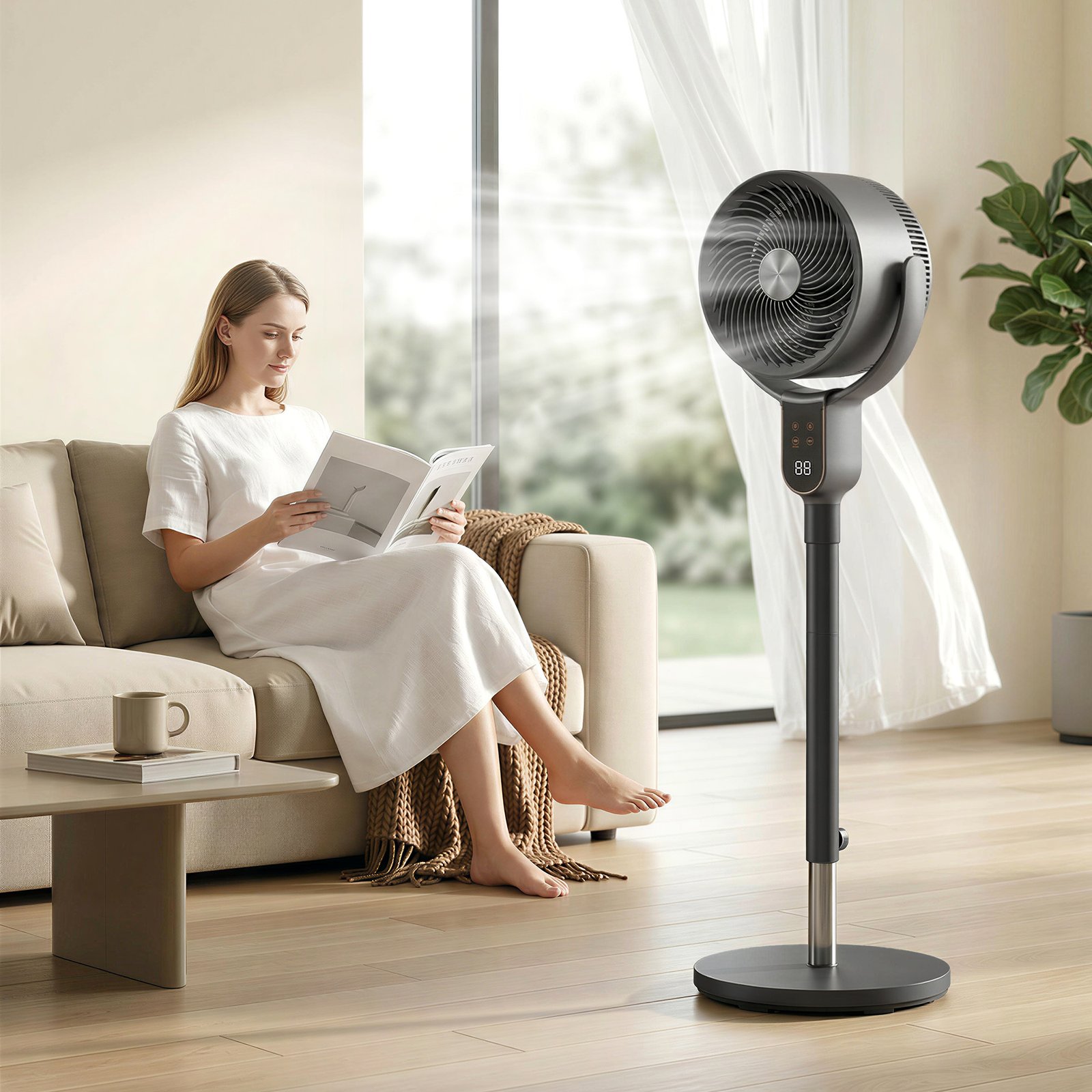 HOMCOM 20 dB Silent Standing Fan for Bedroom, 42" Pedestal Fan with Remote, 90° Oscillating, 8 Speeds, Remote Control, Grey - Image 2