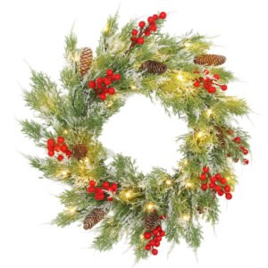 HOMCOM 60 cm Prelit Christmas Wreath, Door Wreath with Realistic Branches, 30 Warm White LEDs, Timer, Battery Operated HOMCOM 60 cm Prelit Christmas Wreath, Door Wreath with Realistic Branches, 30 Warm White LEDs, Timer, Battery Operated