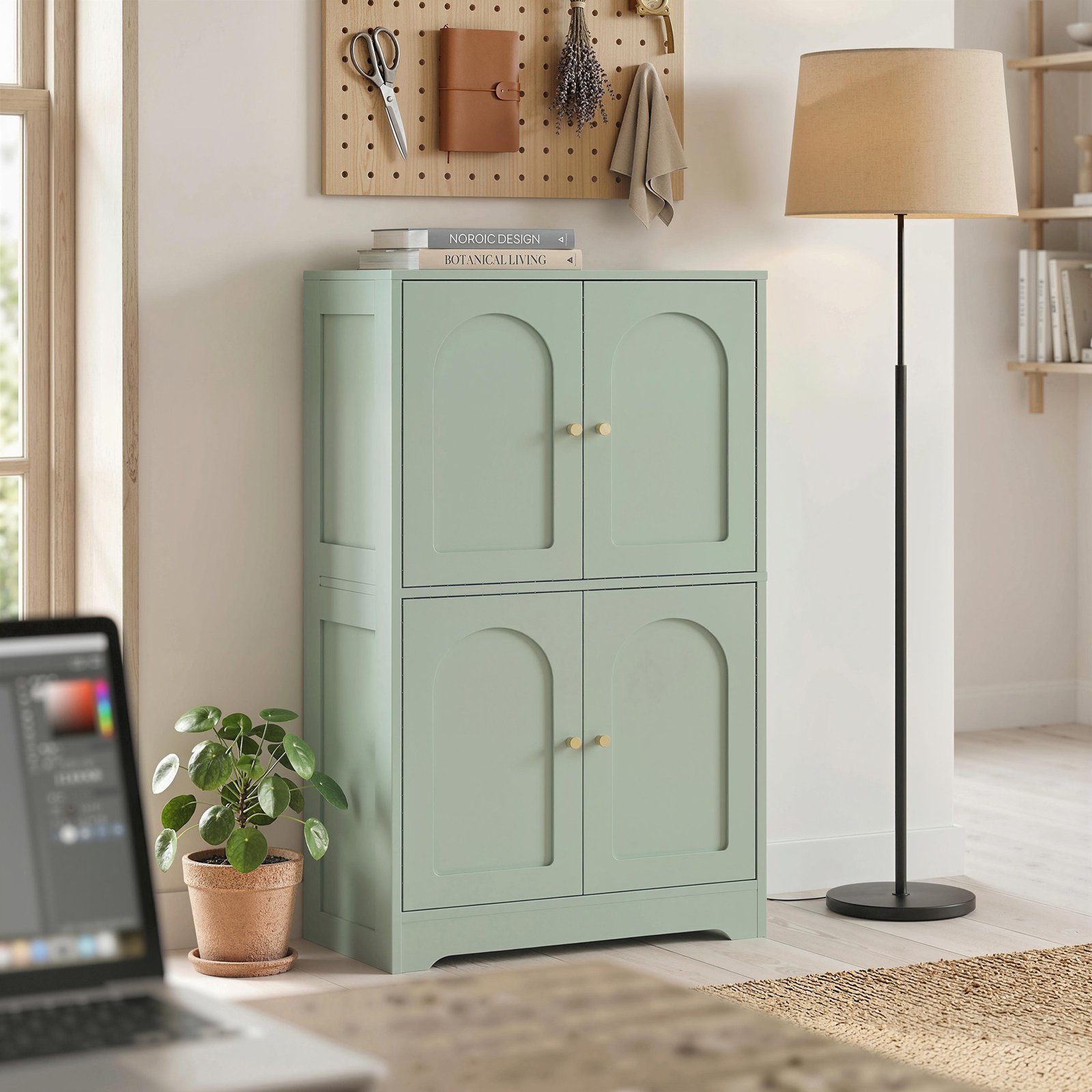 HOMCOM 4-Door Kitchen Storage Cabinet with Adjustable Shelves - Green - Image 9