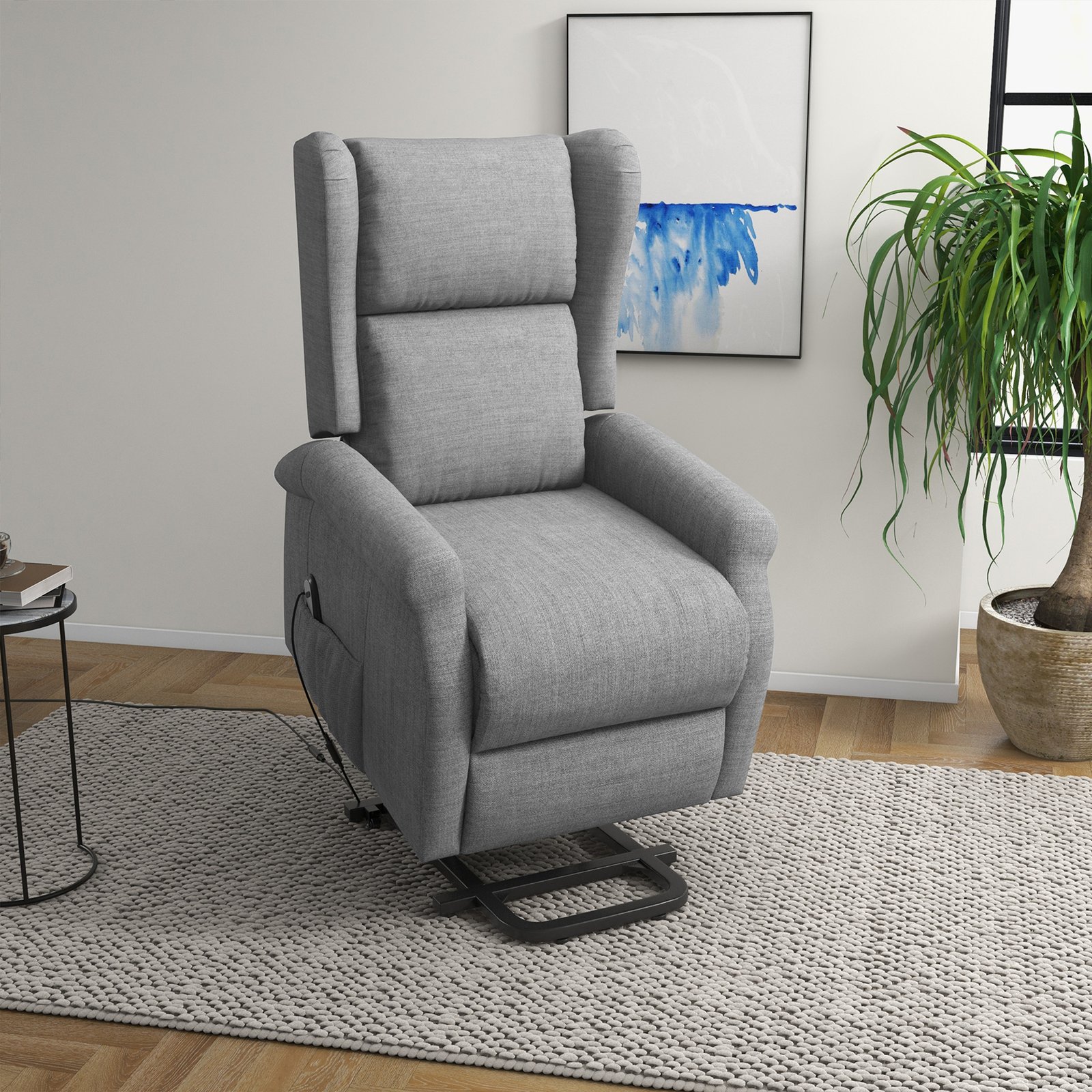HOMCOM Power Lift Recliner Armchair, Electric Lift Chair for Elderly, Fabric Riser and Reclining Chair with Remote Control, Side Pockets, Extended Footrest, for Living Room, Grey - Image 2