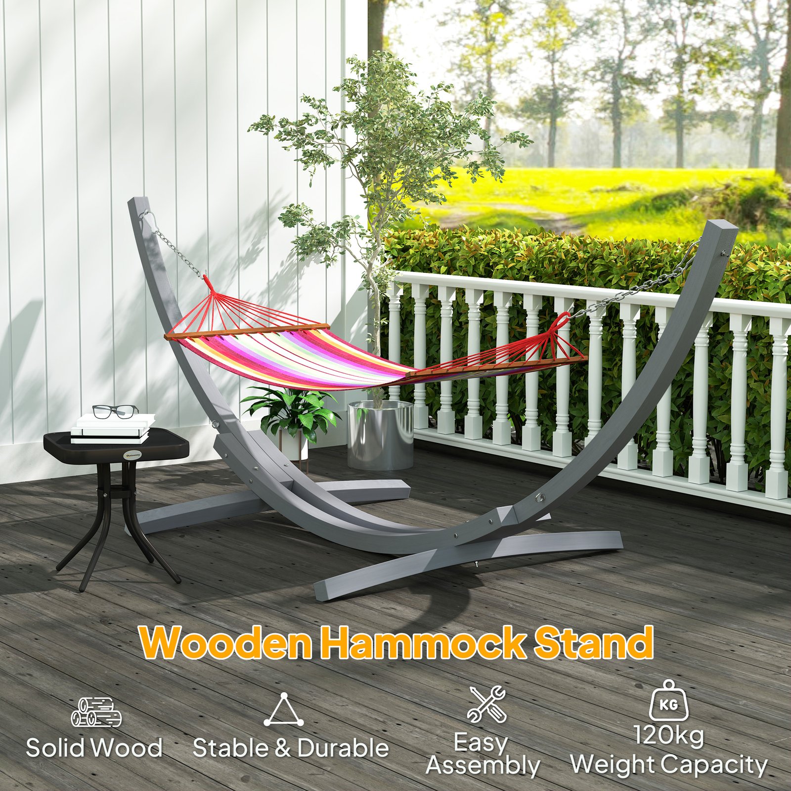 Outsunny 3.25m Wooden Hammock Stand Universal Fit Garden Picnic Camp Accessories, Grey - Image 4
