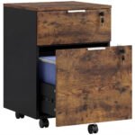 HOMCOM Two-Drawer Lockable Filing Cabinet – Black and Rustic Brown