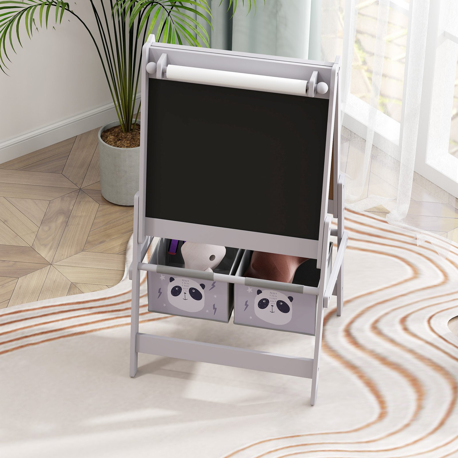 AIYAPLAY 3-In-1 Kids Easel with Paper Roll, Art Easel, with Storage - Grey - Image 7