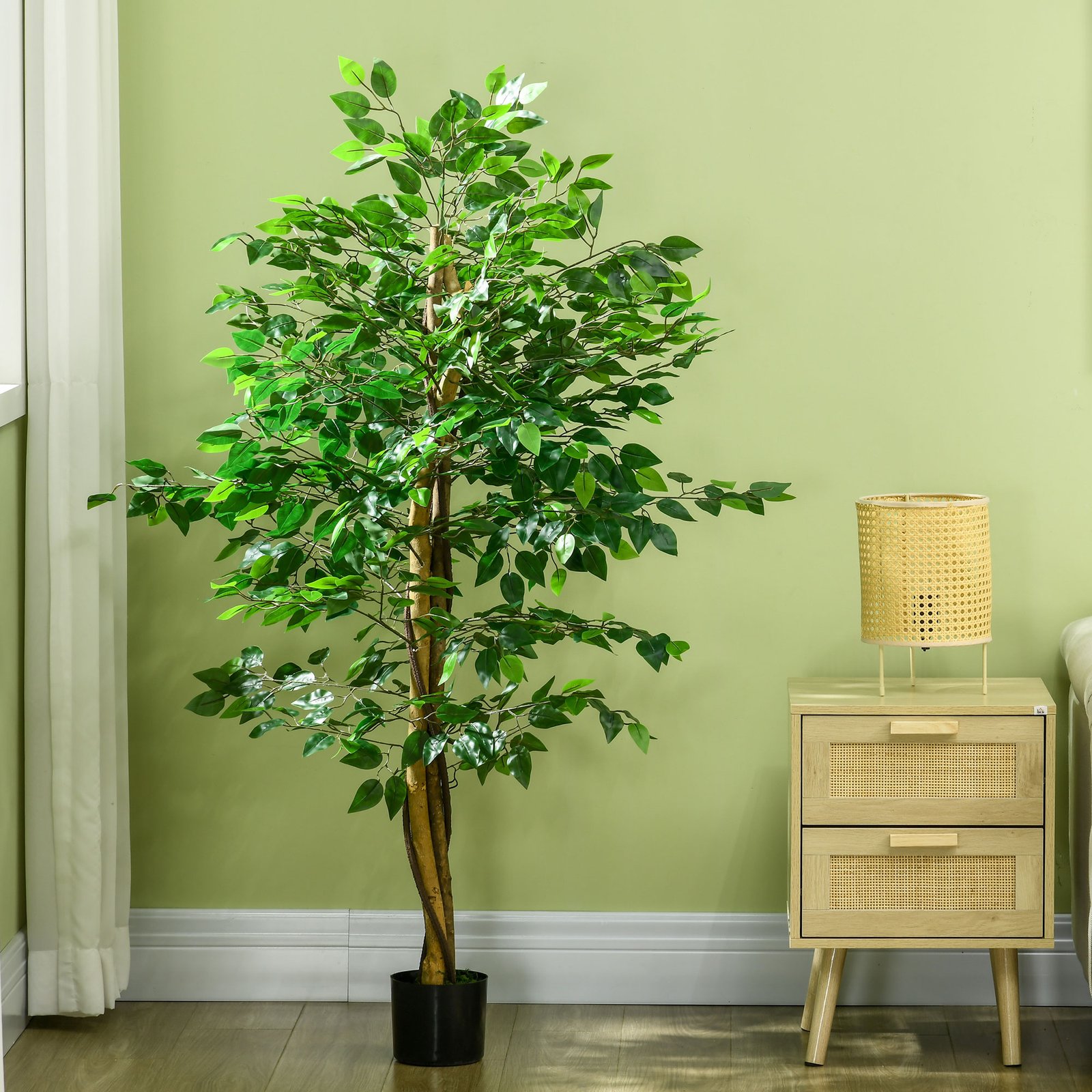 HOMCOM Artificial Ficus Tree, with Weighted Plant Pot - Green - Image 8