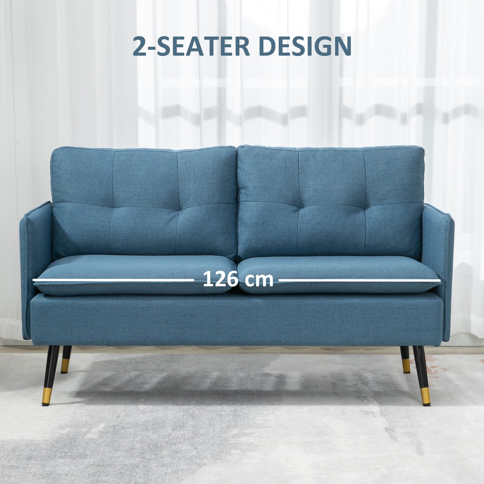 HOMCOM Modern Two Seater Sofa, Button Tufted Loveseat with Cushions and Steel Legs for Living Room, Guest Room, Dark Blue - Image 6