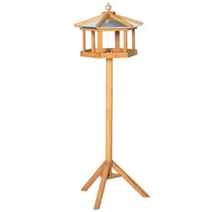 PawHut Wooden Bird Table Free Standing Feeder Garden Sheltered Feeding Station Parrot Stand Birdhouse ?40x113cm