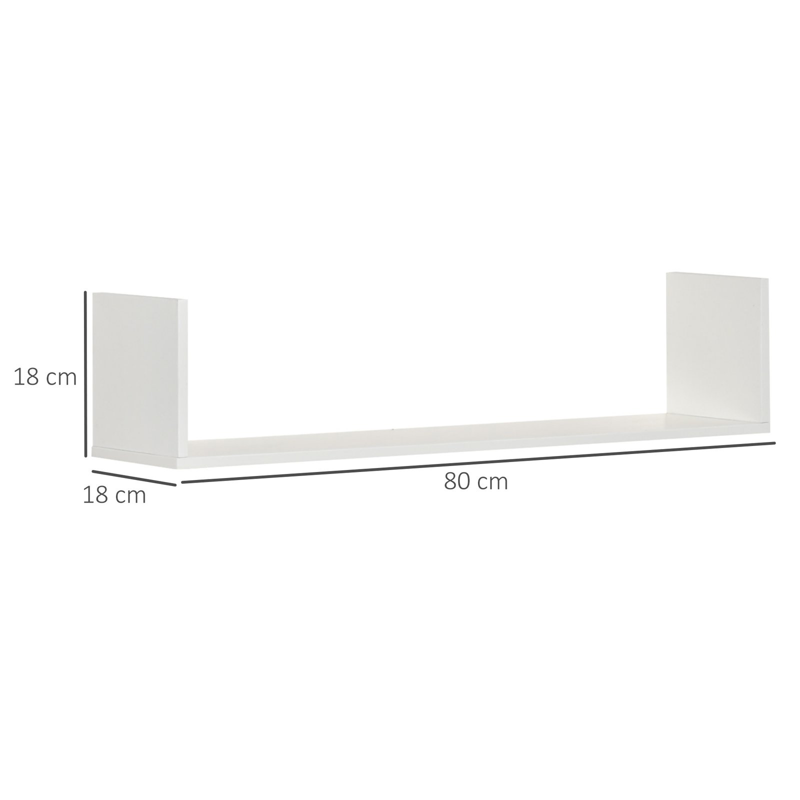 HOMCOM Set of 3 Wooden U-Shaped Floating Shelves Set, 80cm Wall Mounted Hanging Bookshelf, CD DVD Storage Display for Bedroom Living Room Kitchen, White - Image 3