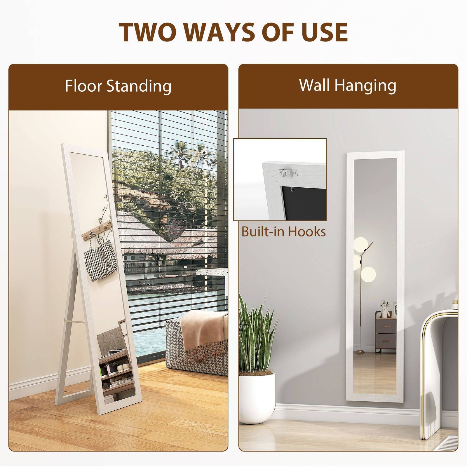 HOMCOM 37 x 157 cm Full Length Mirror - White - Image 5