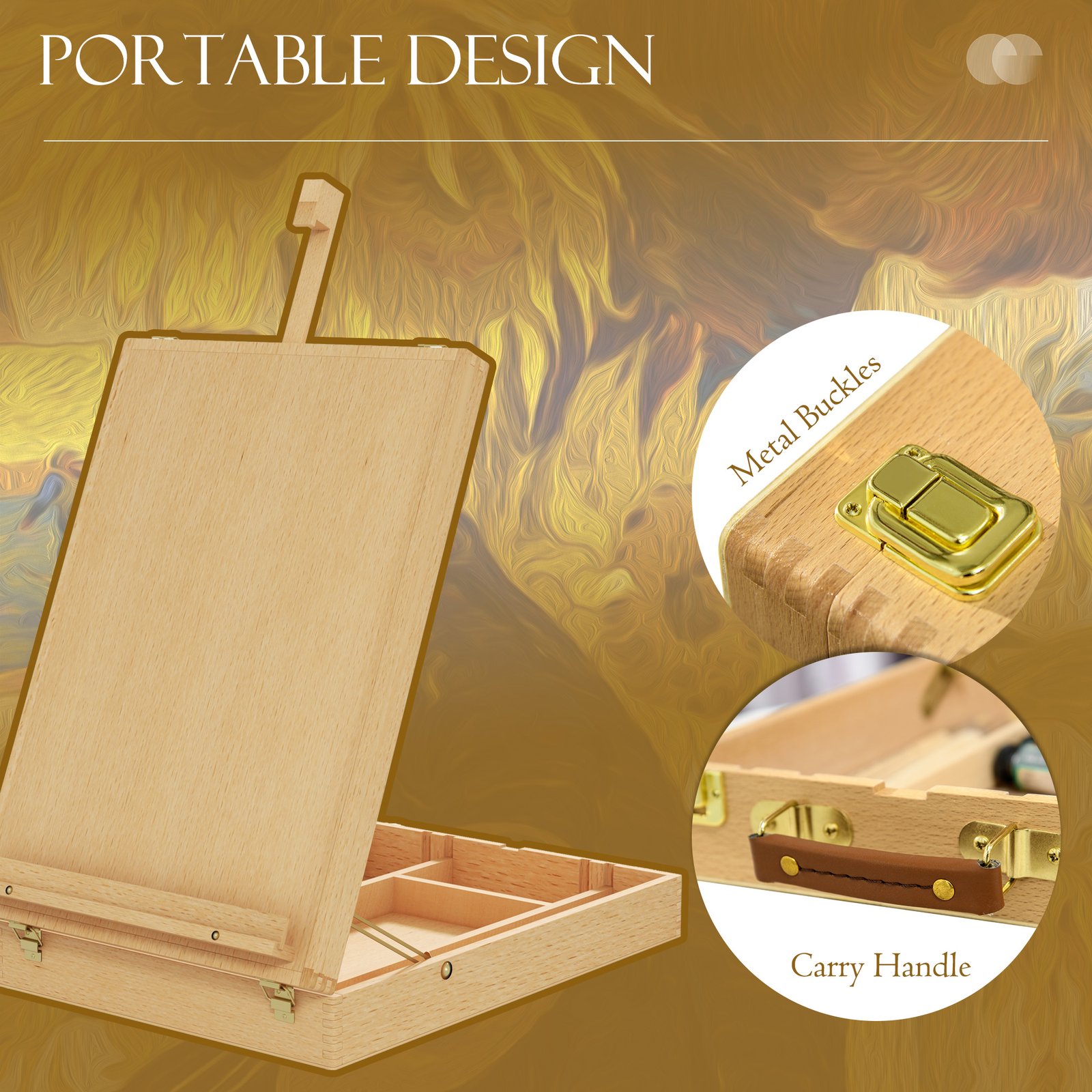 Vinsetto Wooden Table Easel Box Hold Canvas up to 61cm, Adjustable Beechwood Storage Table Box Easel, Portable Folding Artist Drawing & Sketching Board for Adults, Beginners, Artists Painting - Image 7