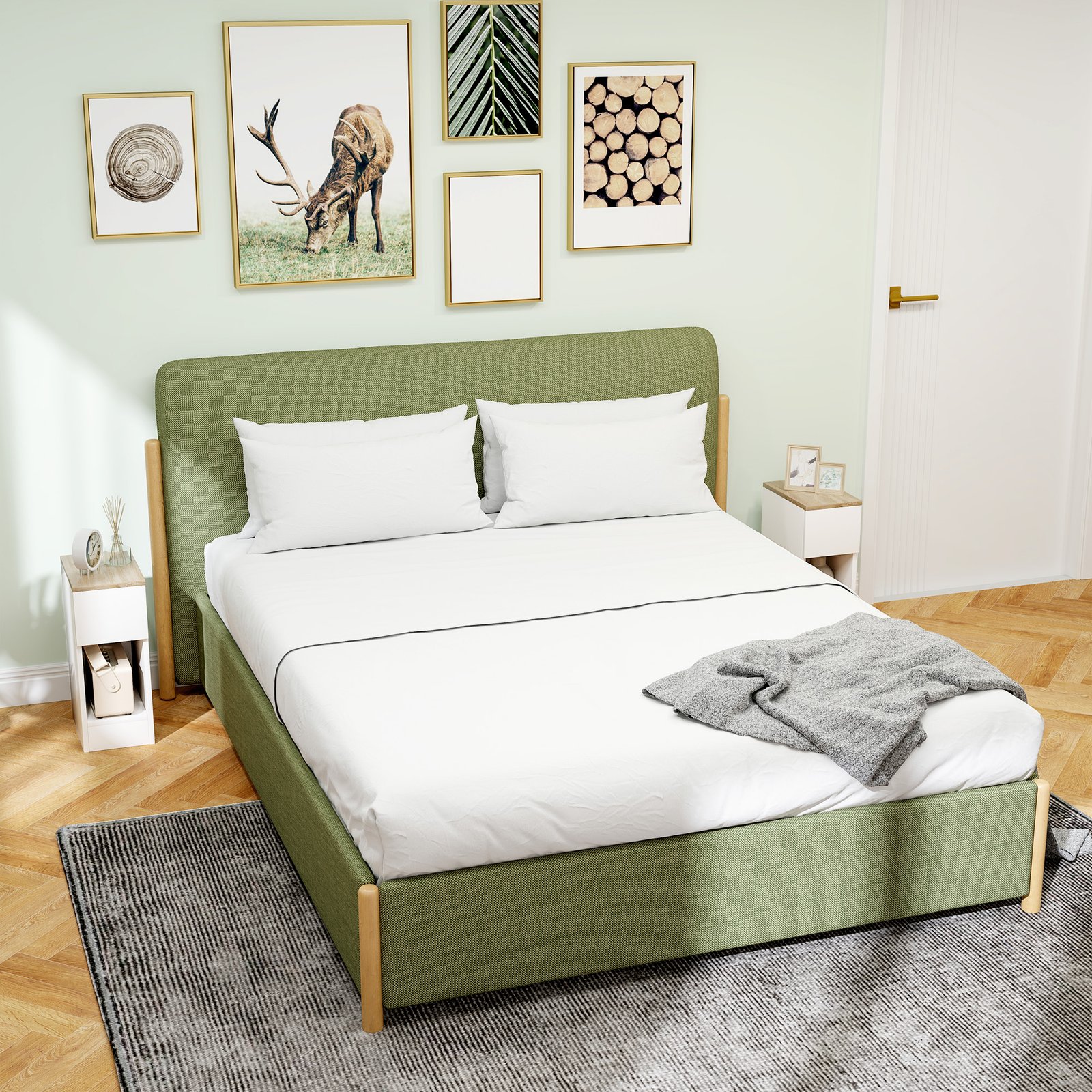 HOMCOM Set of Two Modern Storage Bedside Tables - Cream White - Image 7