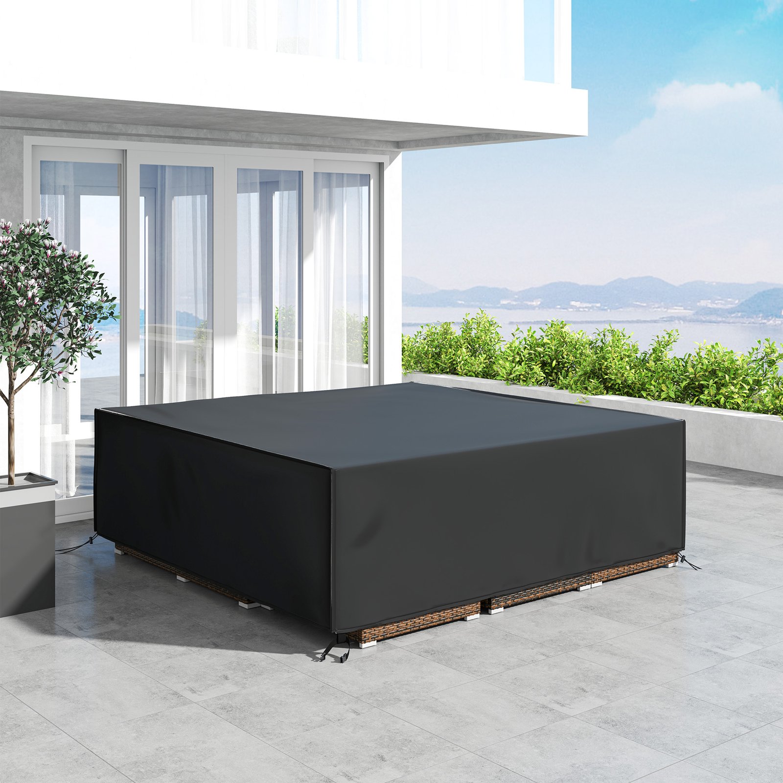 Outsunny Large Patio Garden Furniture Set Cover 600D Oxford Square Waterproof, 230 x 230 x 70 cm, Black - Image 7