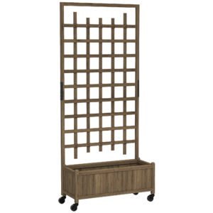 Outsunny Wooden Trellis Planter, Raised Garden Bed with Wheels, to Climb and Grow Vegetables, Herbs and Flowers, Brown