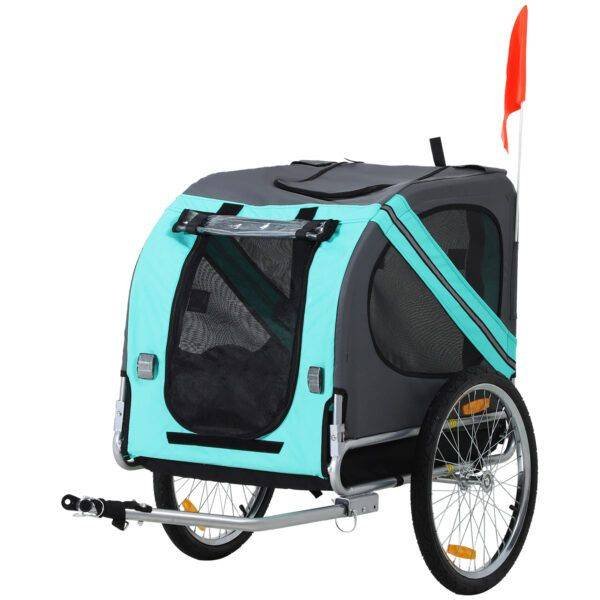 PawHut Folding Dog Bike Trailer Pet Cart Carrier for Bicycle Travel in Steel Frame with Hitch Coupler – Light Blue & Grey PawHut Folding Dog Bike Trailer Pet Cart Carrier for Bicycle Travel in Steel Frame with Hitch Coupler – Light Blue & Grey