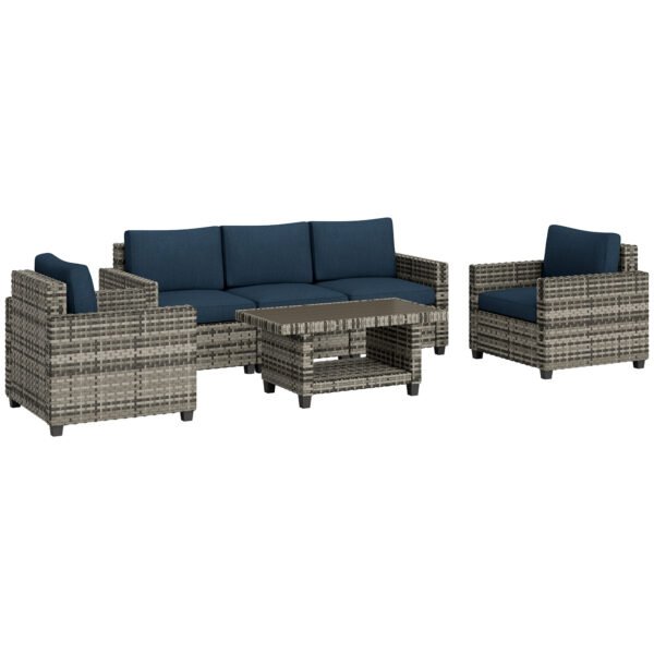 Outsunny Six-Piece Modular Rattan Sofa Set – Navy Blue Outsunny Six-Piece Modular Rattan Sofa Set – Navy Blue