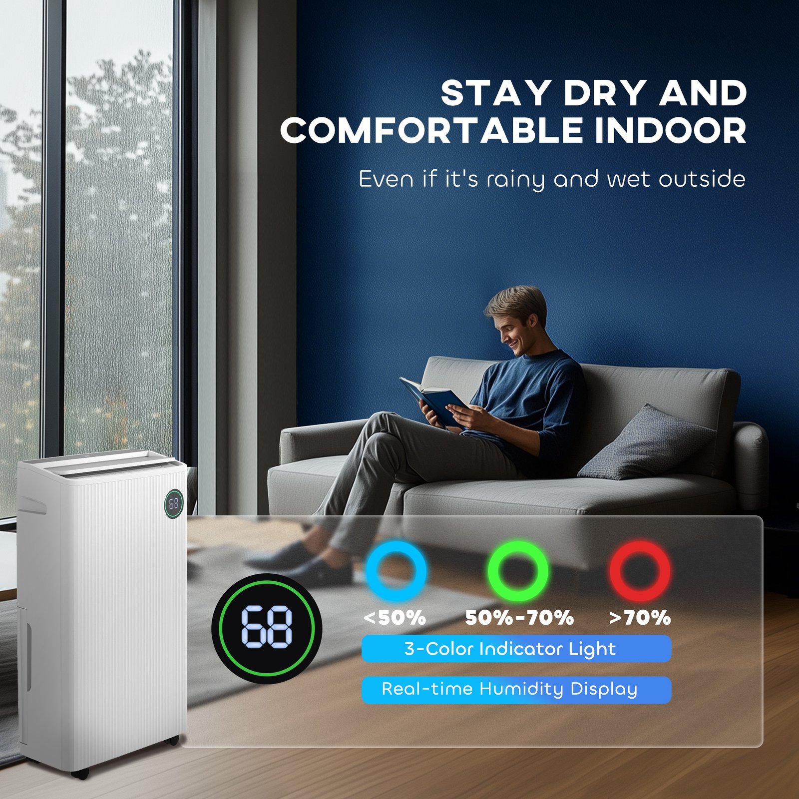 HOMCOM 5500mL Portable Dehumidifier with Air Purifier, UVC, Ioniser, 24H Timer, 5 Modes, 16L/Day, for Home Laundry, White - Image 9