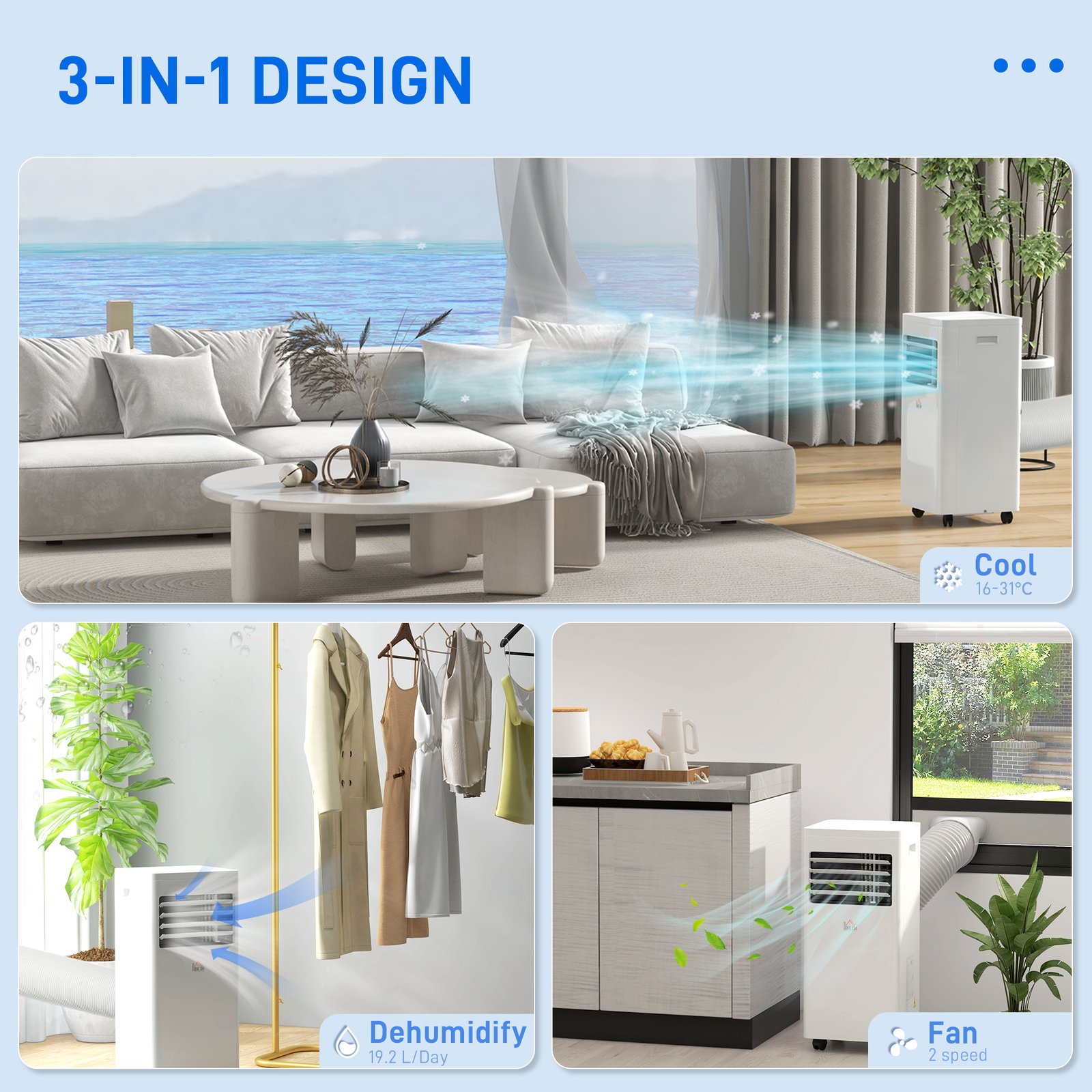 HOMCOM 7000 BTU Air Conditioning Unit, 3-in-1 Portable Air Conditioner, Dehumidifier, Cooling Fan with 2 Speeds, 24H Timer, Remote Control, Digital Display, Window Venting Kit, 26m² - Image 4
