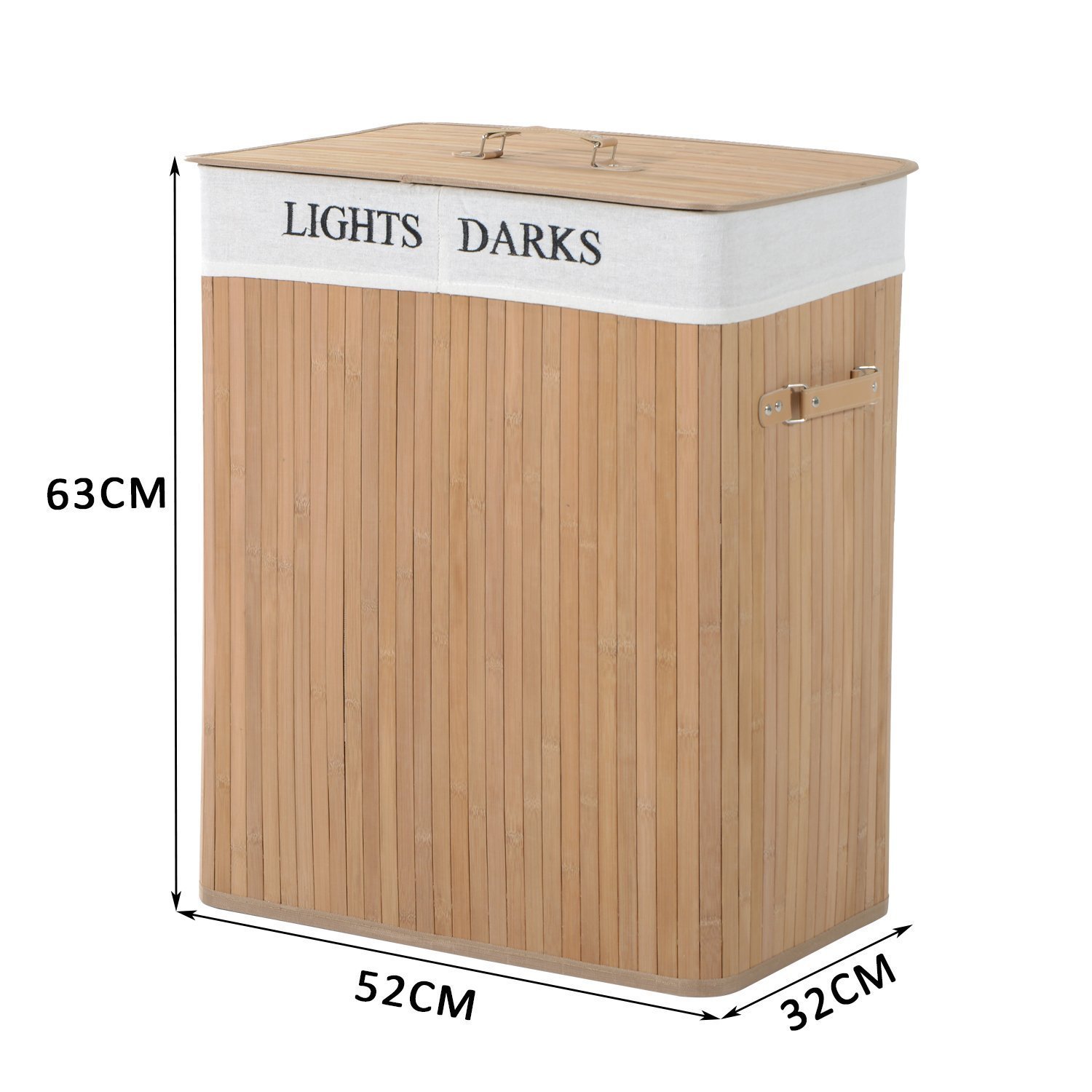 HOMCOM 100L Collapsible Natural Wood Laundry Hamper Organizer Clothes Washing Basket Bin Storage Box w/Lid Removable Lining 52x32x63cm, Wood Color - Image 3