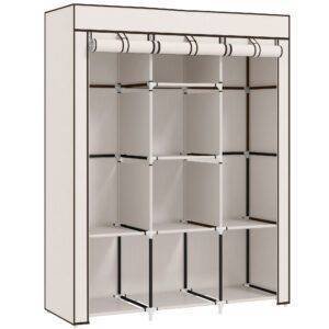 HOMCOM Fabric Wardrobe, with Rails and Shelves - Cream White