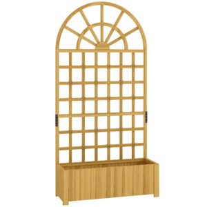 Outsunny Wooden Raised Planter with Trellis, Raised Bed for Garden with Lattice and Drainage Holes for Climbing Plants