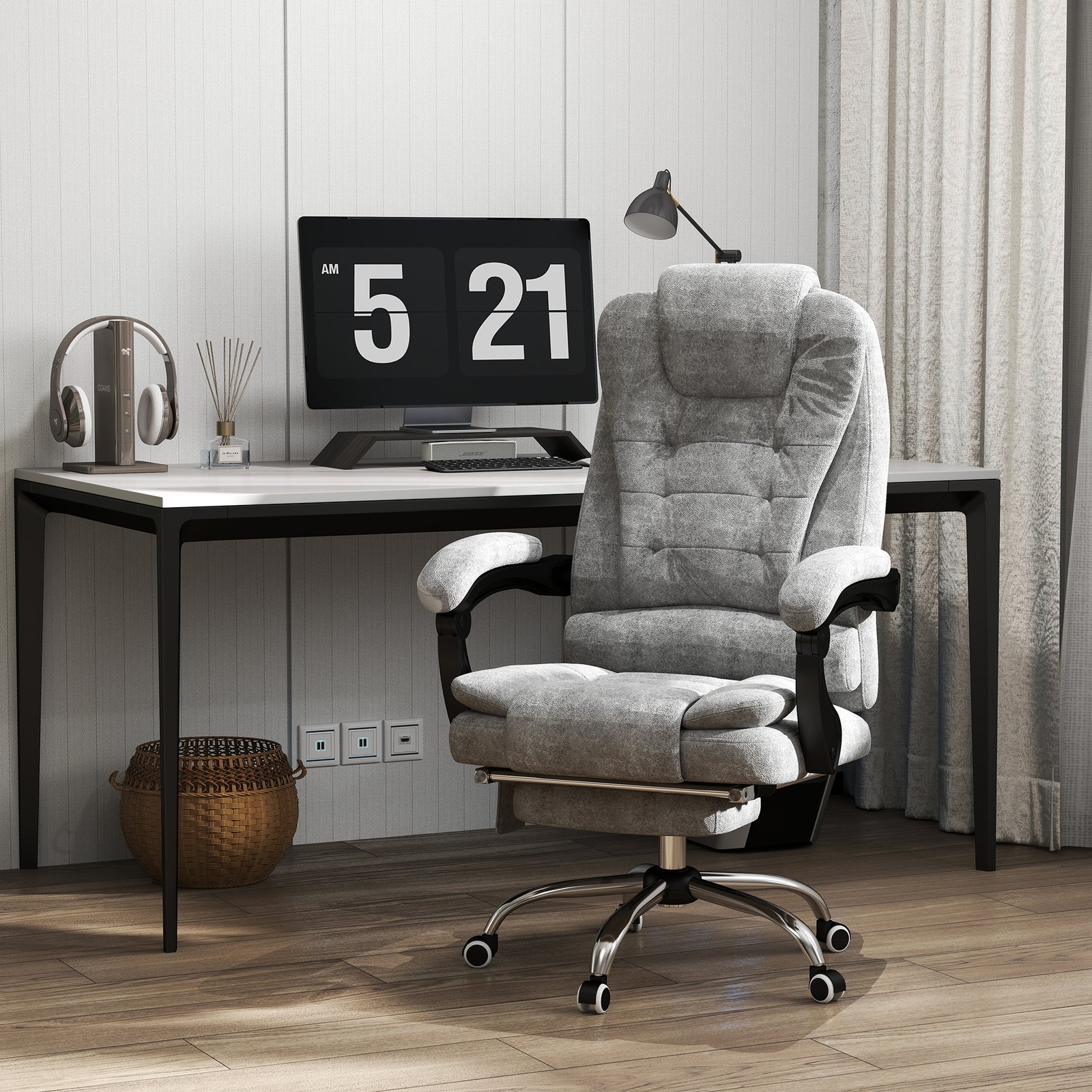Vinsetto Heated 6 Points Vibration Massage Executive Office Chair Adjustable Swivel Ergonomic High Back Desk Chair Recliner with Footrest Grey - Image 2