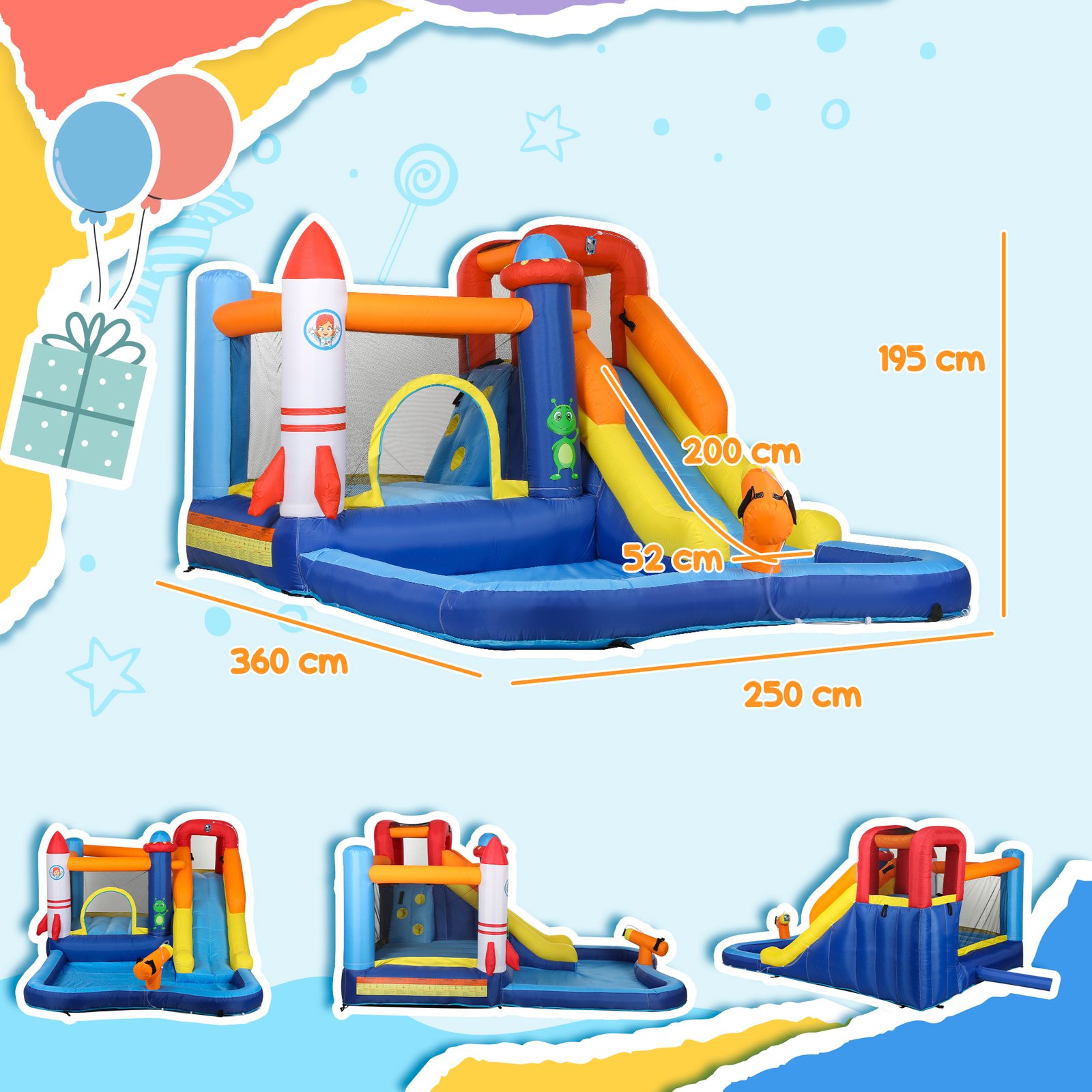 AIYAPLAY 5 in 1 Bouncy Castle for Children with 550W Blower, Water Slide, Splash Pool, Jumping Area, Climbing Wall, Cannon - Image 3