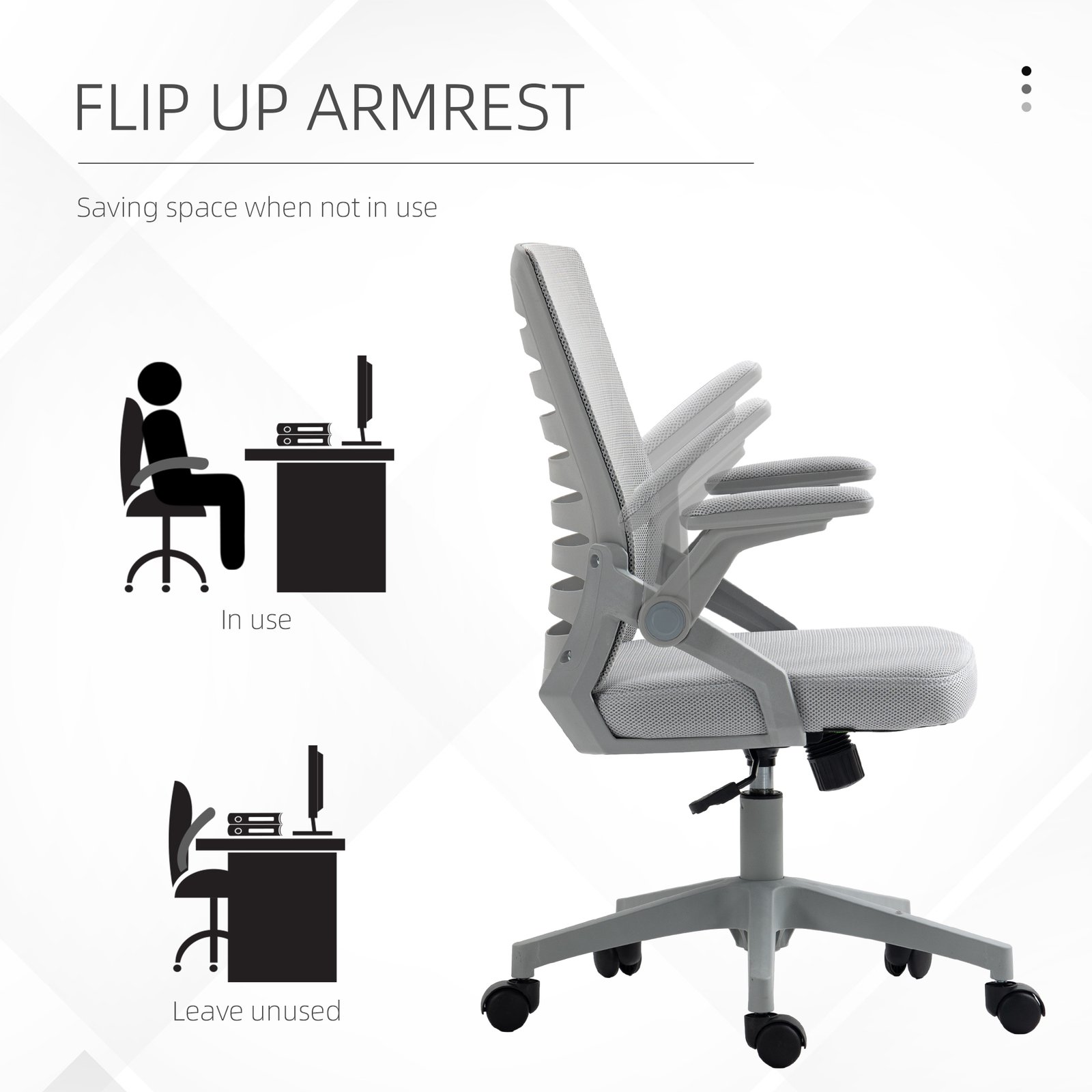 Vinsetto 44-53.5cm Adjustable Height Work Chair, with Mesh Back - Grey - Image 4