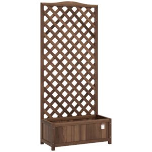 Outsunny Wooden Planter with Trellis, Freestanding Raised Bed for Garden with Lattice, Outdoor Planter Box for Climbing Plants, Vines, Flowers, 76 x 36 x 170 cm, Dark Brown