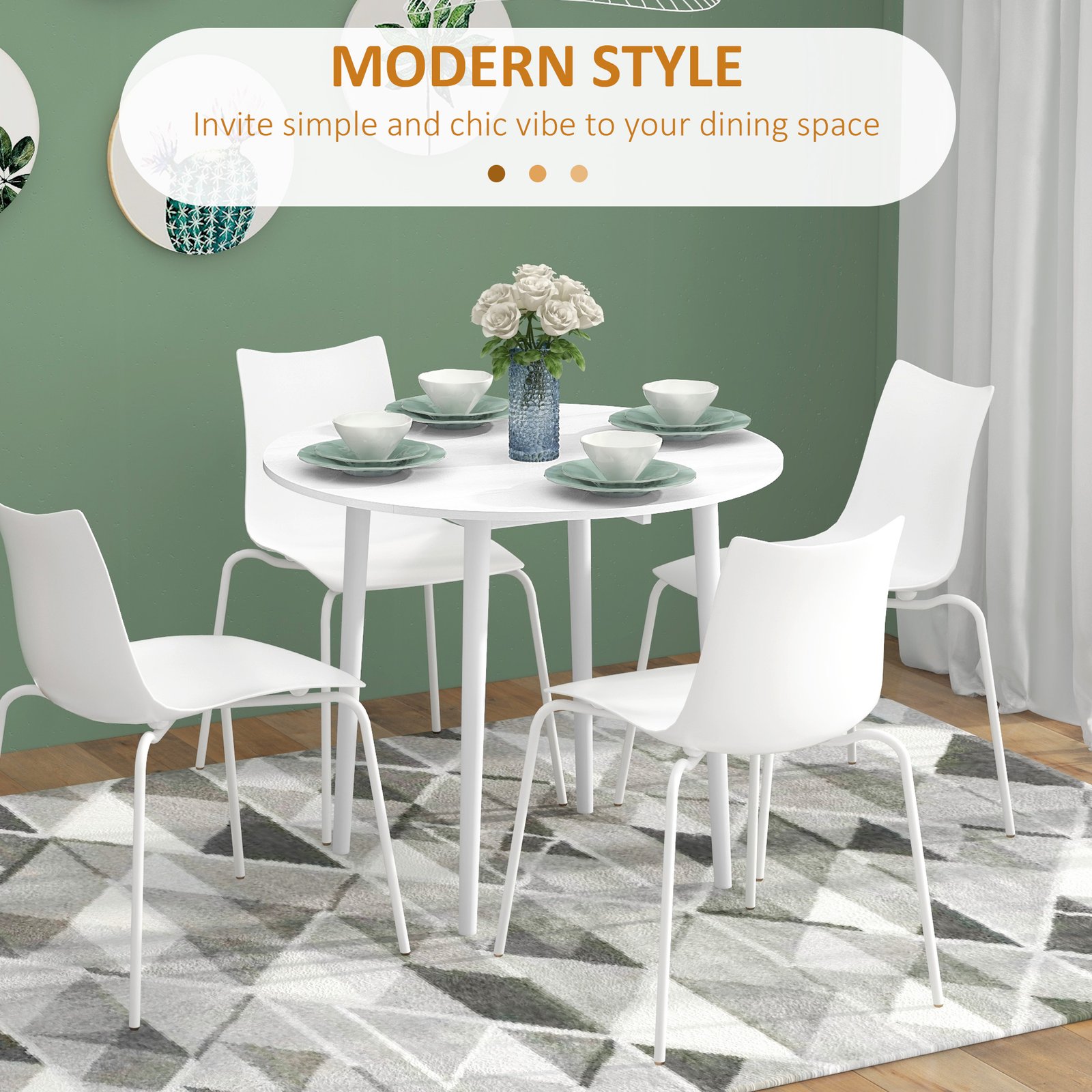 HOMCOM Folding Dining Table for 4, Round Drop Leaf Table, Modern Space Saving Small Kitchen Table with Wood Legs for Dining Room, White - Image 5