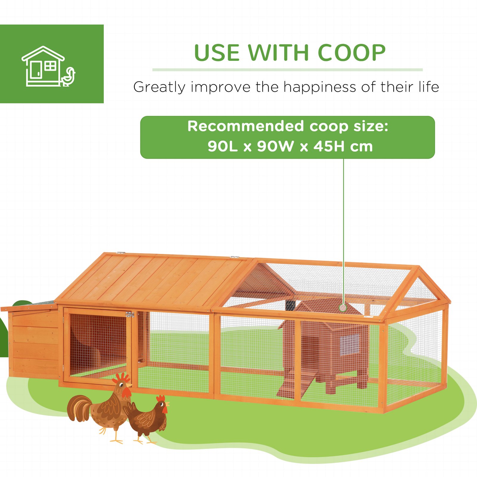 PawHut Wooden Chicken Coop with Nesting Box, Openable Roof, for 4-8 Chickens - Image 6