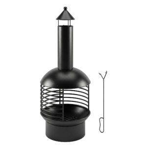 Outsunny Chimney Fire Pit, Portable Wood Burning Firepit with Poker, Charcoal Grid, Outdoor Fireplace for Garden Patio, Black