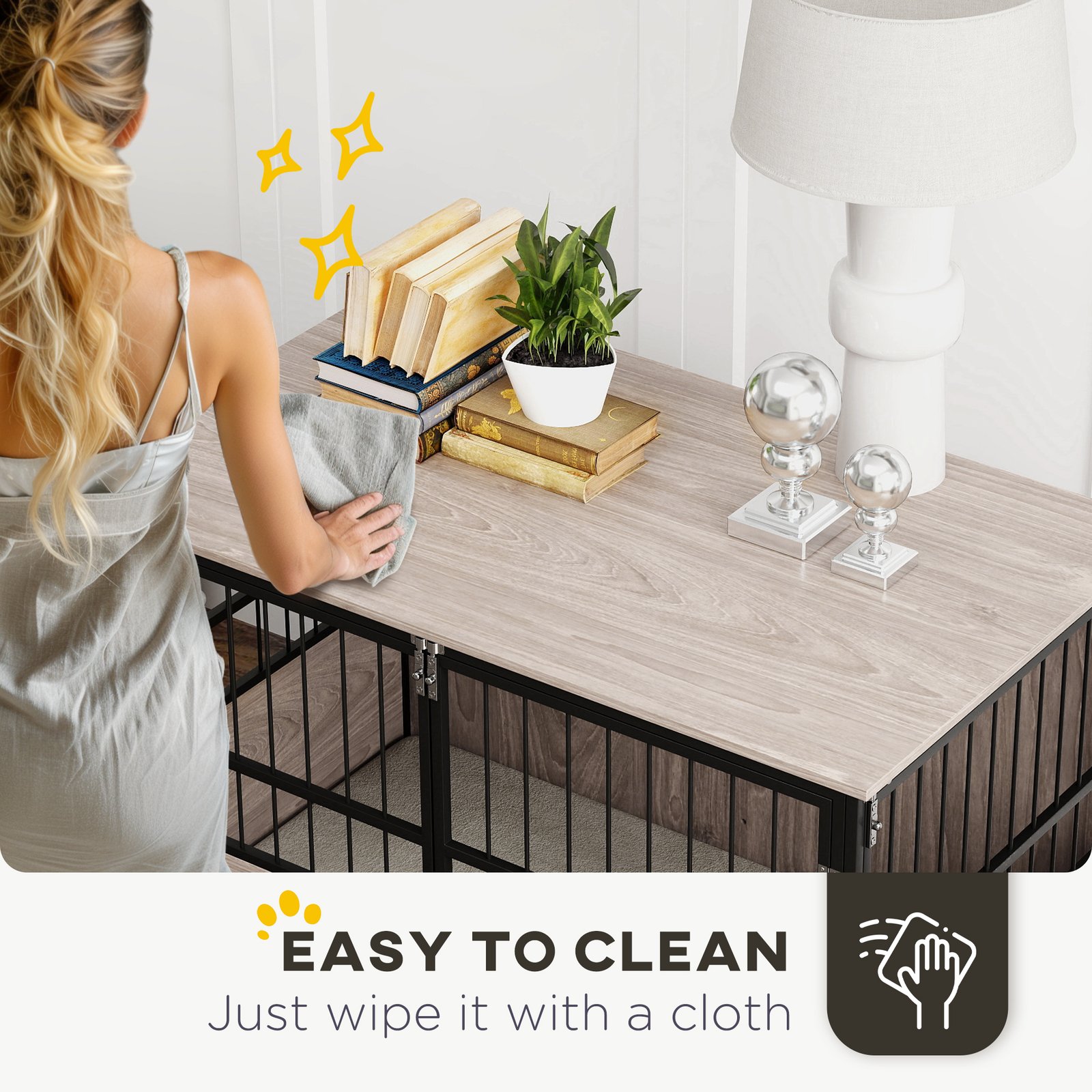 PawHut 100cm Furniture Style Dog Crate Dog Cage End Table Indoor with 3 Doors Soft Washable Cushion, for Large Sized Dogs - Image 7