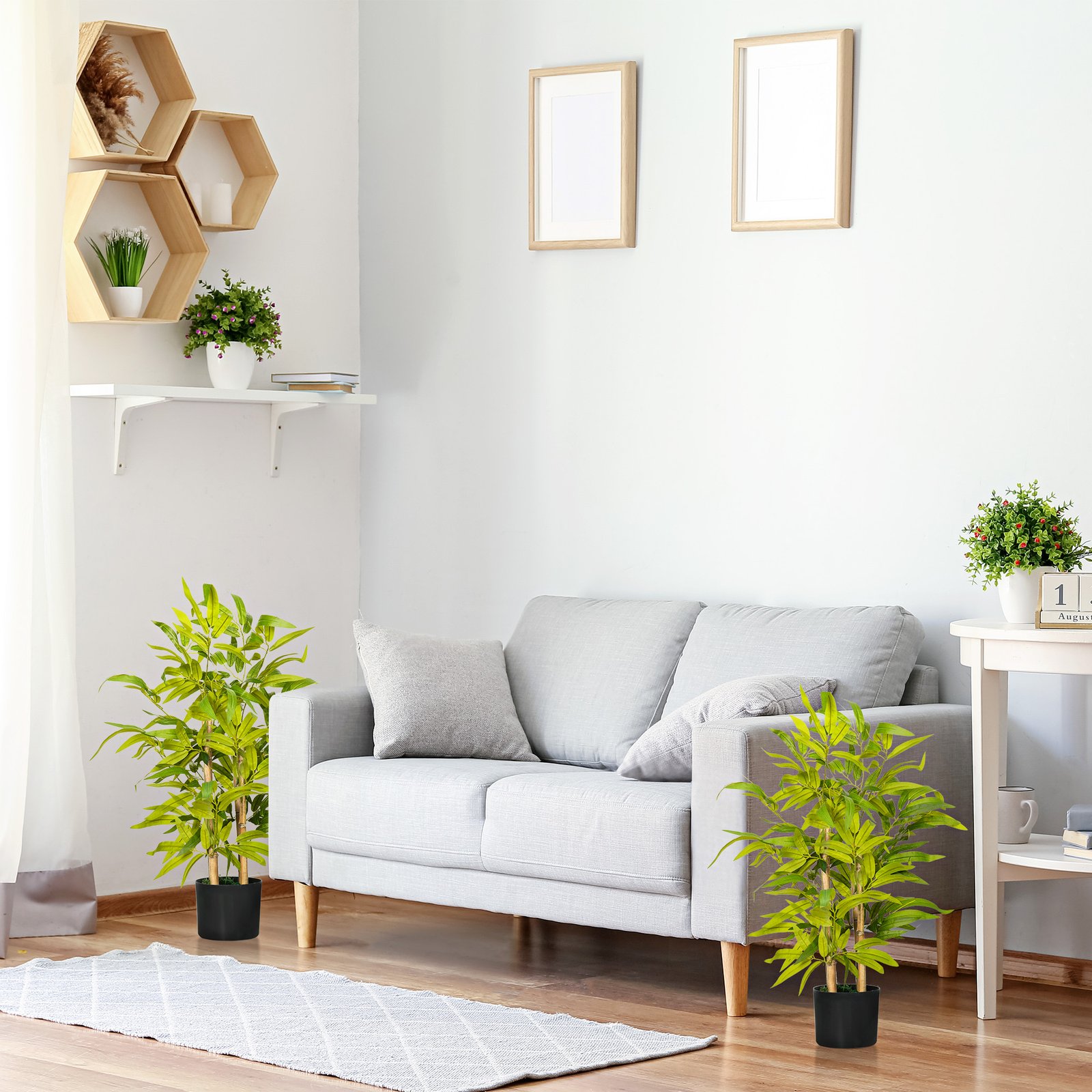 HOMCOM 2 PCs Artificial Plants Bamboo Tree in Pot Desk Fake Plants for Home Indoor Outdoor Decor, 15x15x60cm, Green - Image 2