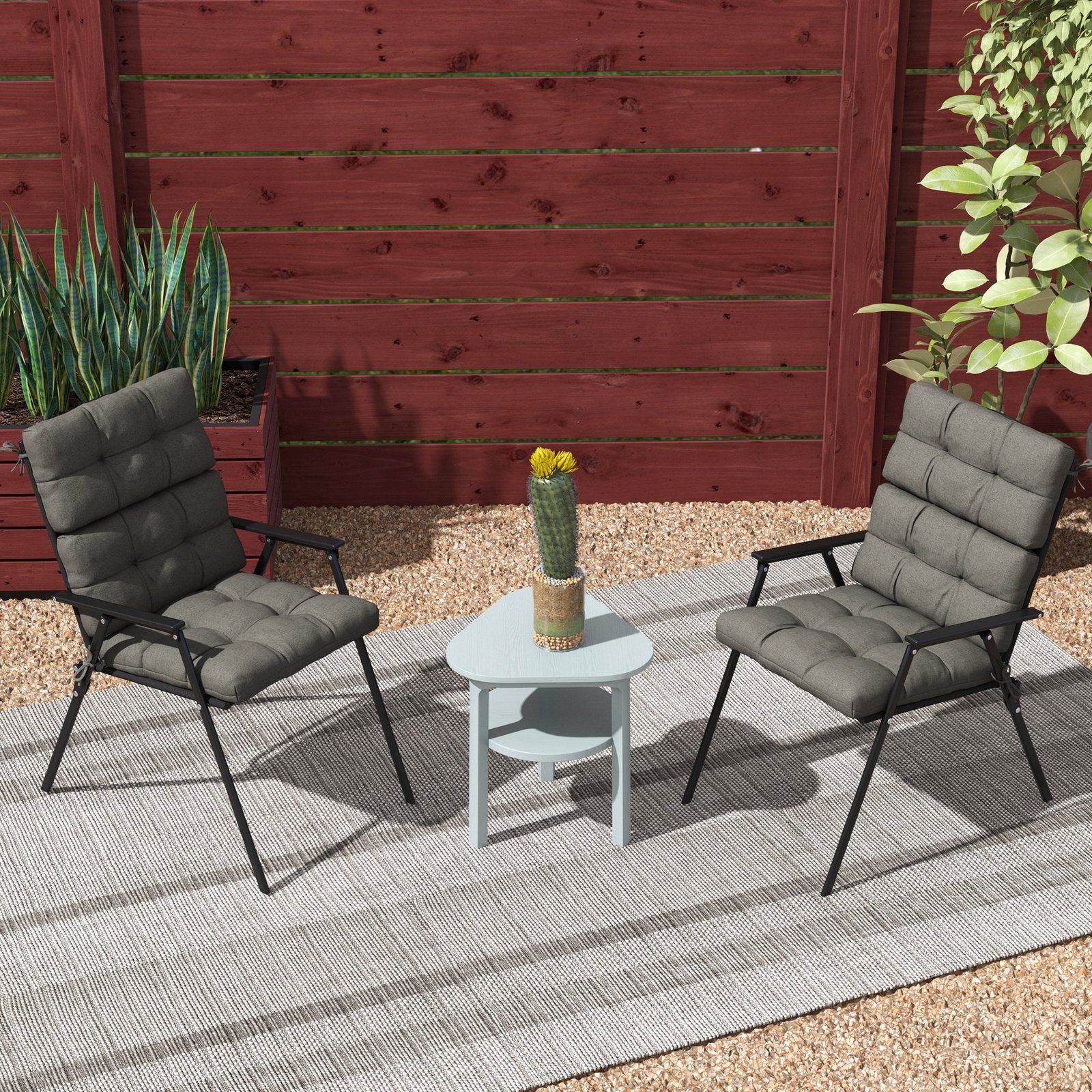 Outsunny 2-Piece Seat Cushion Replacement with Backrest, Garden Patio Chair Cushions Set with Ties, Charcoal Grey - Image 7