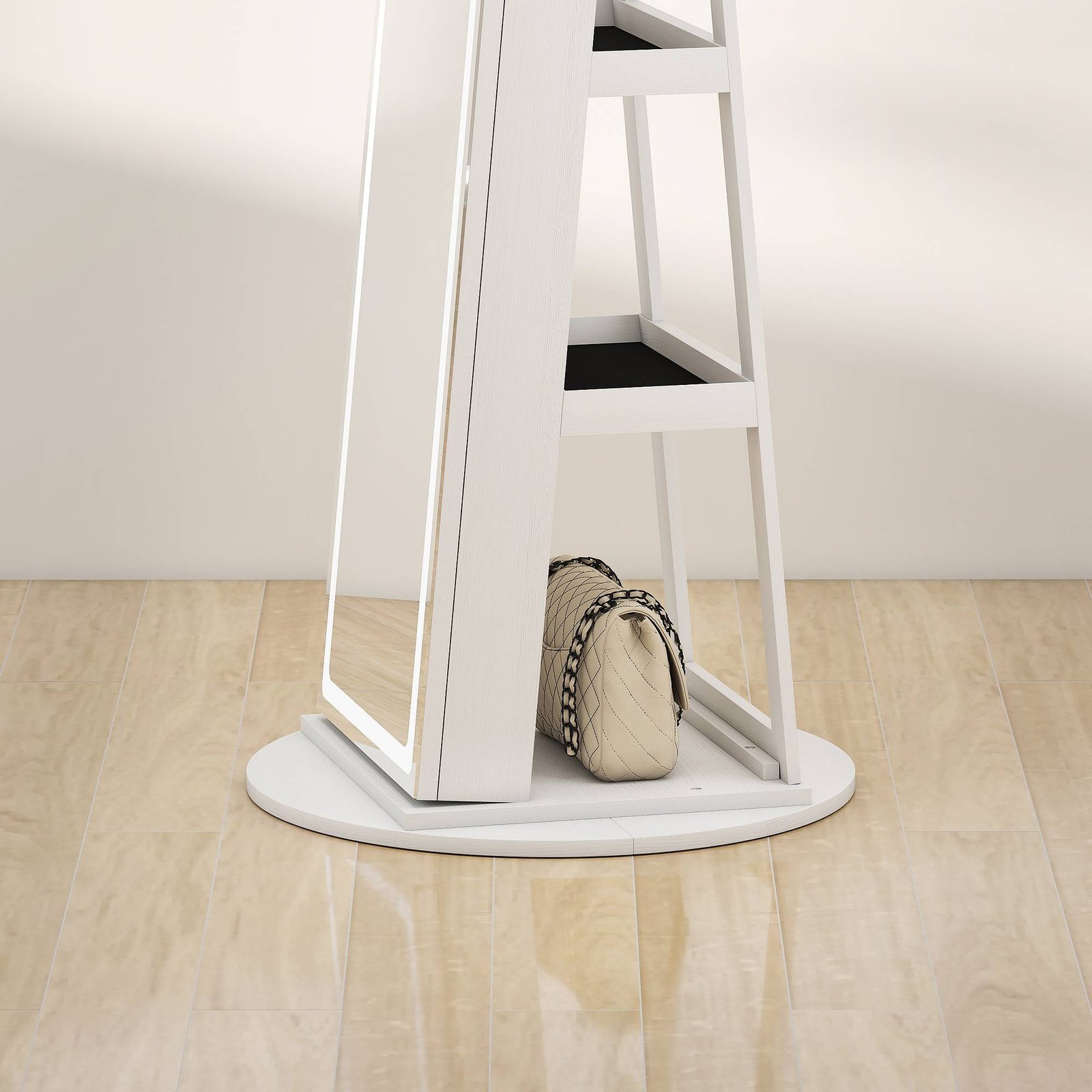 HOMCOM Storage Jewellery Cabinet, with Mirror and Lights - White - Image 9