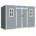 Outsunny 10 x 4 ft Resin Garden Shed, Outdoor Storage Shed with Floor, Windows, Lockable Doors and Vents, Grey Outsunny 10 x 4 ft Resin Garden Shed, Outdoor Storage Shed with Floor, Windows, Lockable Doors and Vents, Grey