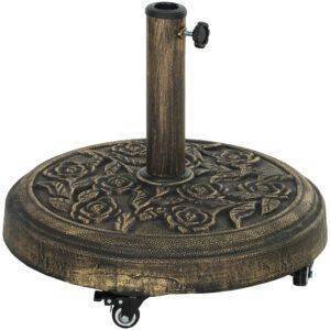 Outsunny Parasol Base, Umbrella Base with Wheels Cast Iron Effect, for Umbrella, Canopy, Weather Resistant, Bronze Tone